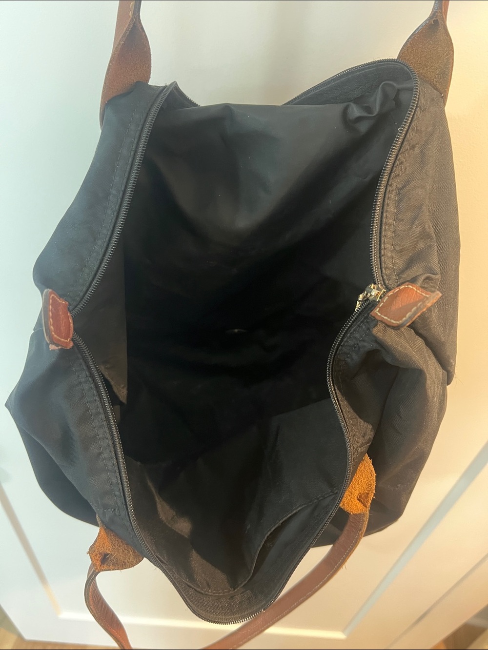 Longchamp Black Tote with Brown Leather Trim - Picture 2 of 7